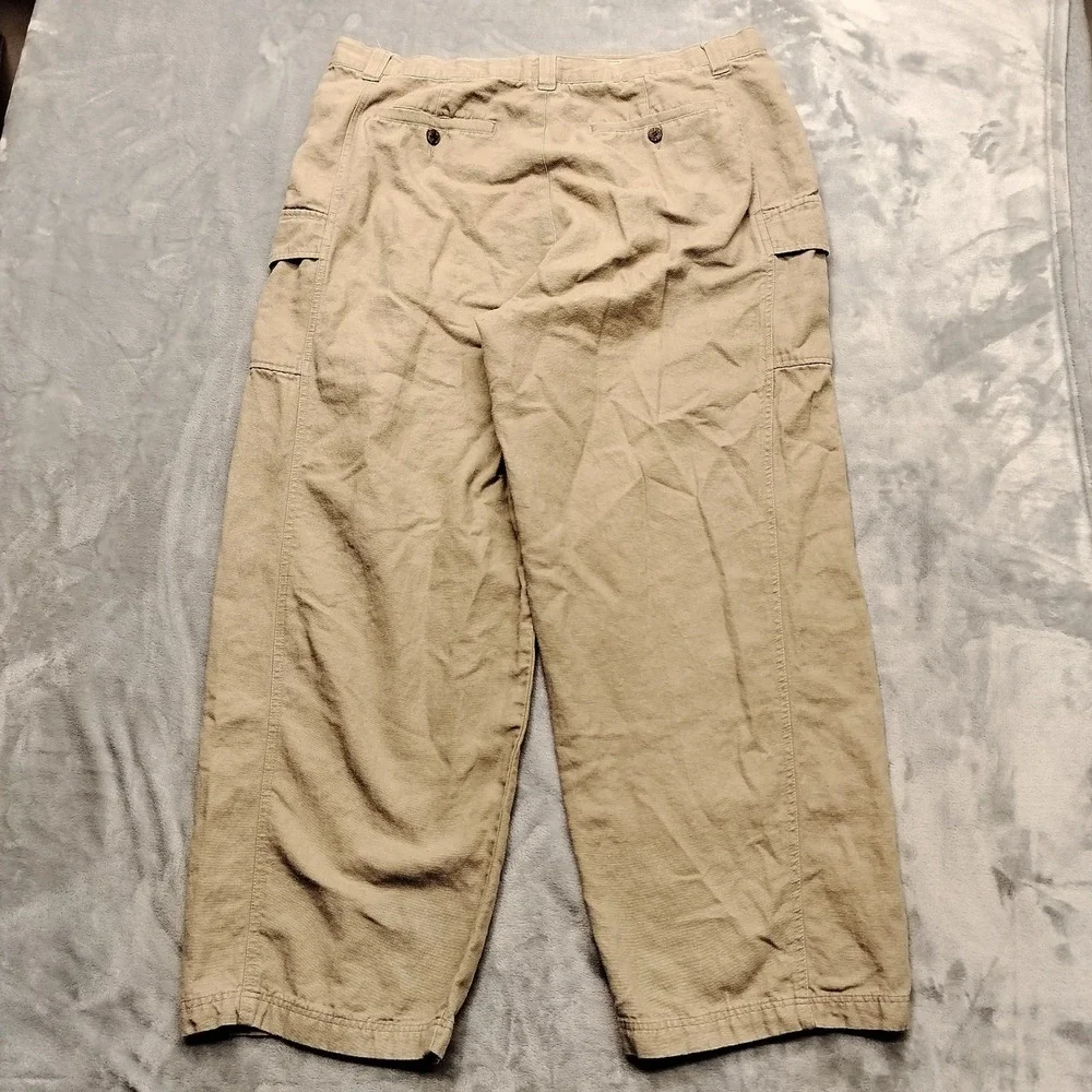VTG La Cabana Pants Mens 38x28 Tan Cargo Casual Linen Blend Flat Front